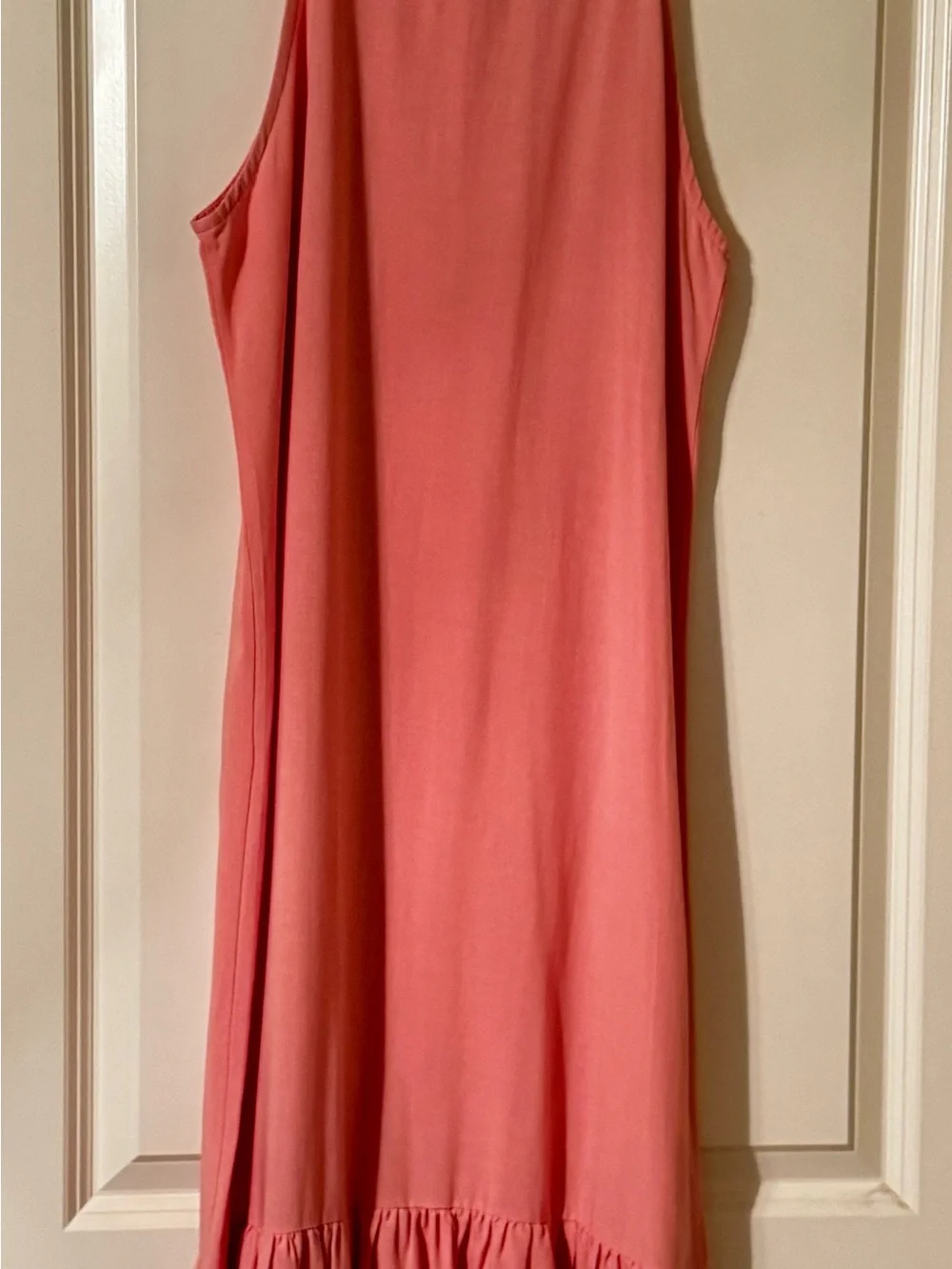 HOFSTORE Coral Pink Sleeveless Swing Dress Ruffle Hem Boutique Resort Dress